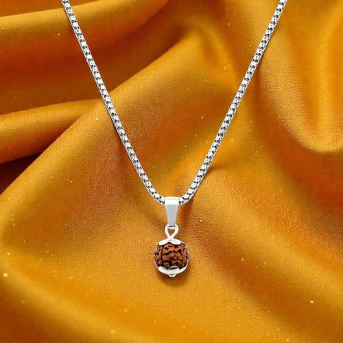 5 Mukhi Rudraksha Silver Plated Pendant Necklace - Anti Tarnish