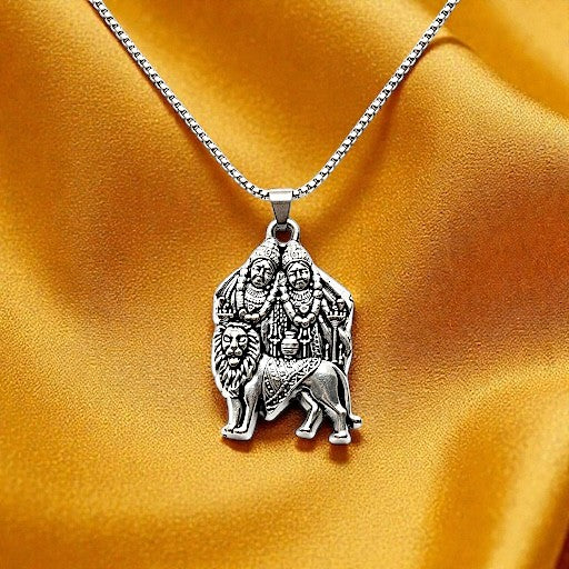 Chotila Chamunda Mata Silver Plated Pendant Necklace - Anti Tarnish