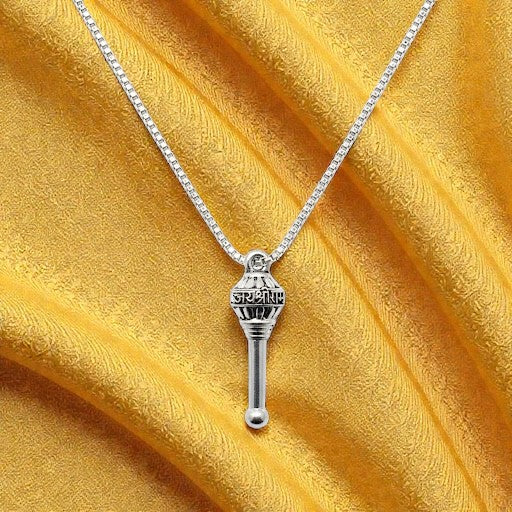 Hanuman Gada Silver Plated Pendant Necklace - Anti Tarnish