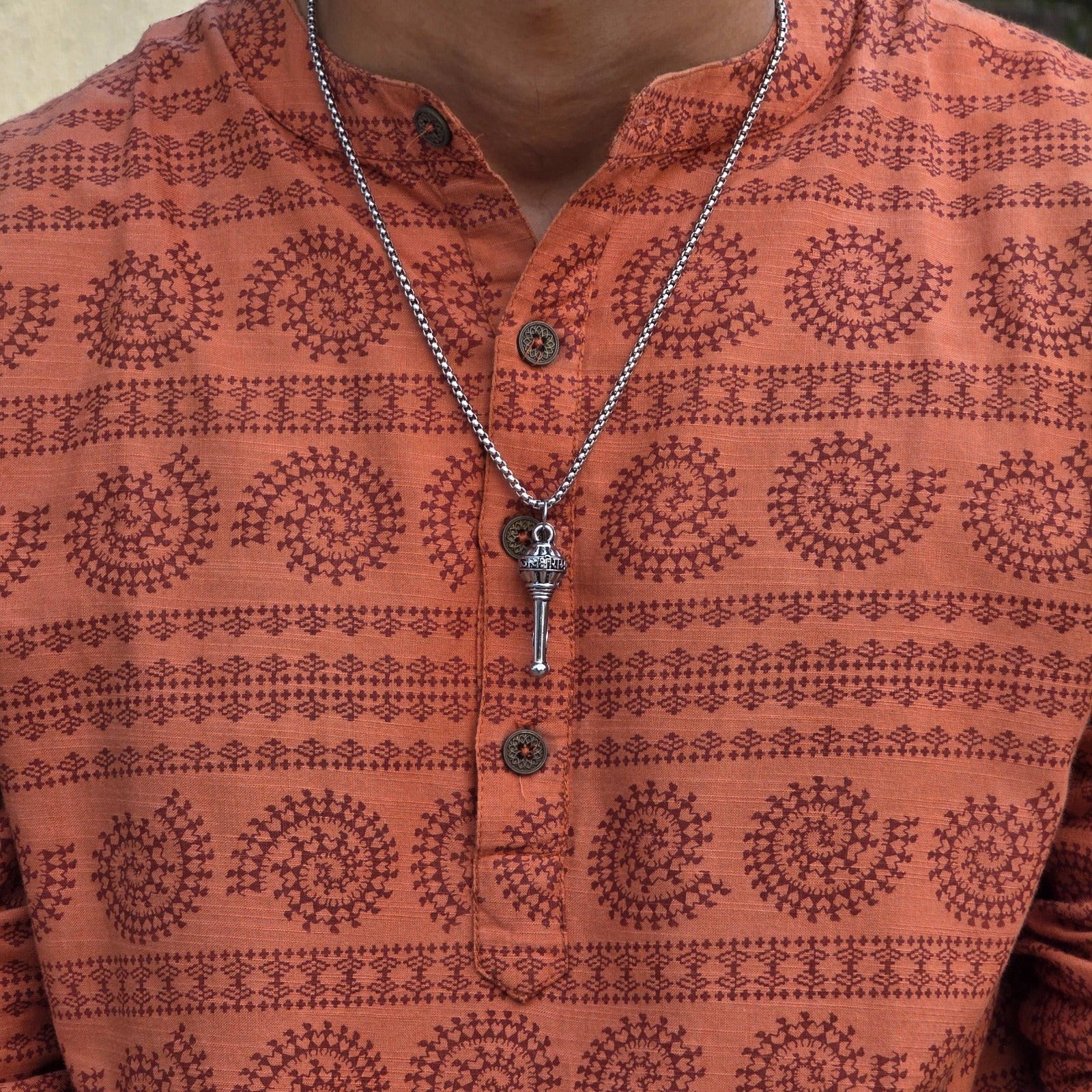 Hanuman Gada Silver Plated Pendant Necklace - Anti Tarnish