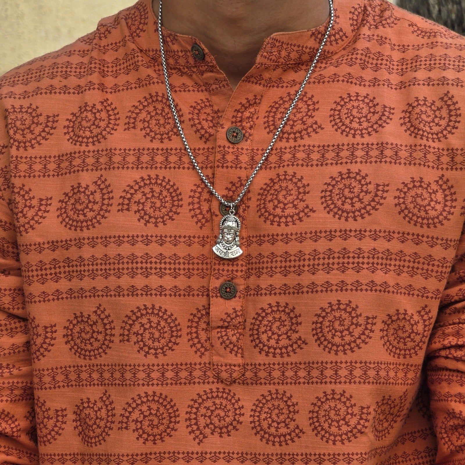 Hanuman Jai Shree Ram Crown Silver Plated Pendant Necklace - Anti Tarnish