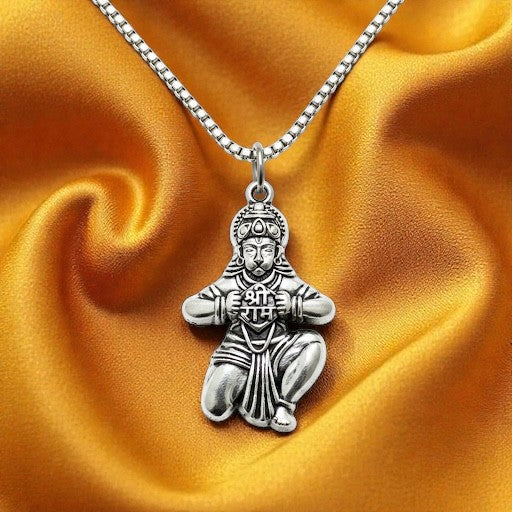 Hanuman Shree Ram Devotional Silver Plated Pendant Necklace - Anti Tarnish