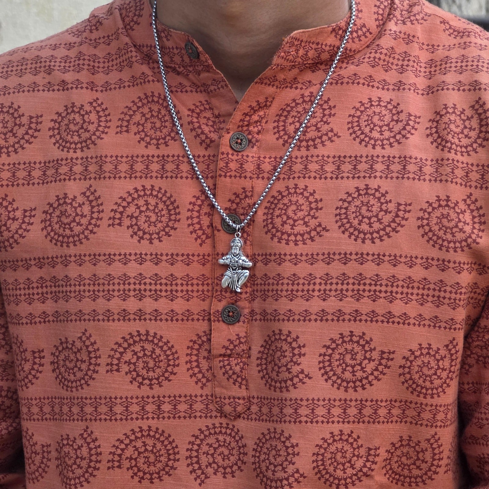 Hanuman Shree Ram Devotional Silver Plated Pendant Necklace - Anti Tarnish