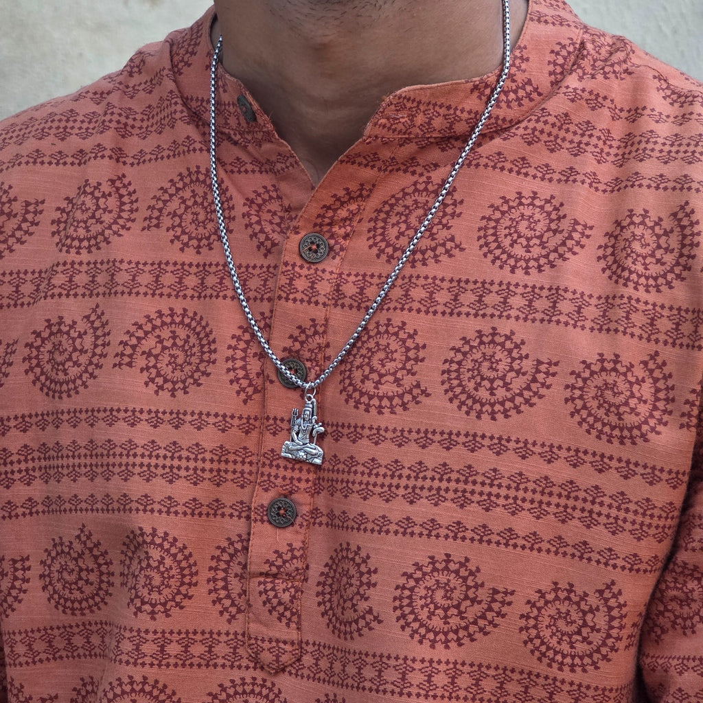 Kailash Shiv Silver Plated Pendant Necklace - Anti Tarnish