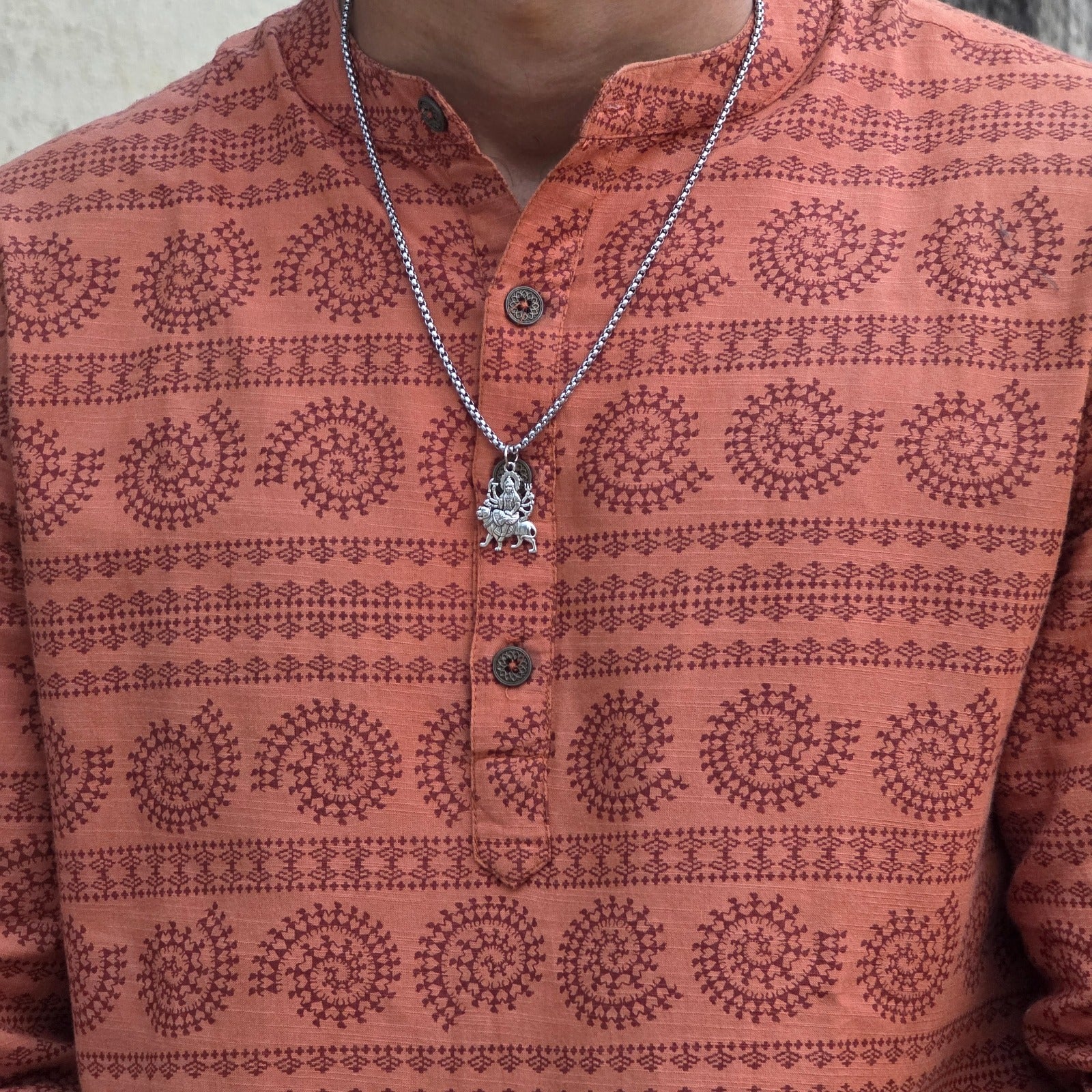 Maa Durga on Lion Silver Plated Pendant Necklace - Anti Tarnish