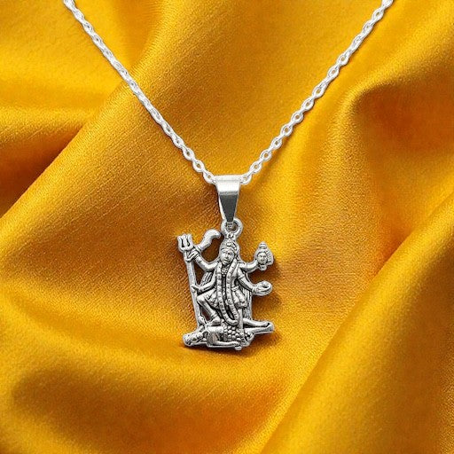 Maa Kali Silver Plated Pendant Necklace - Anti Tarnish