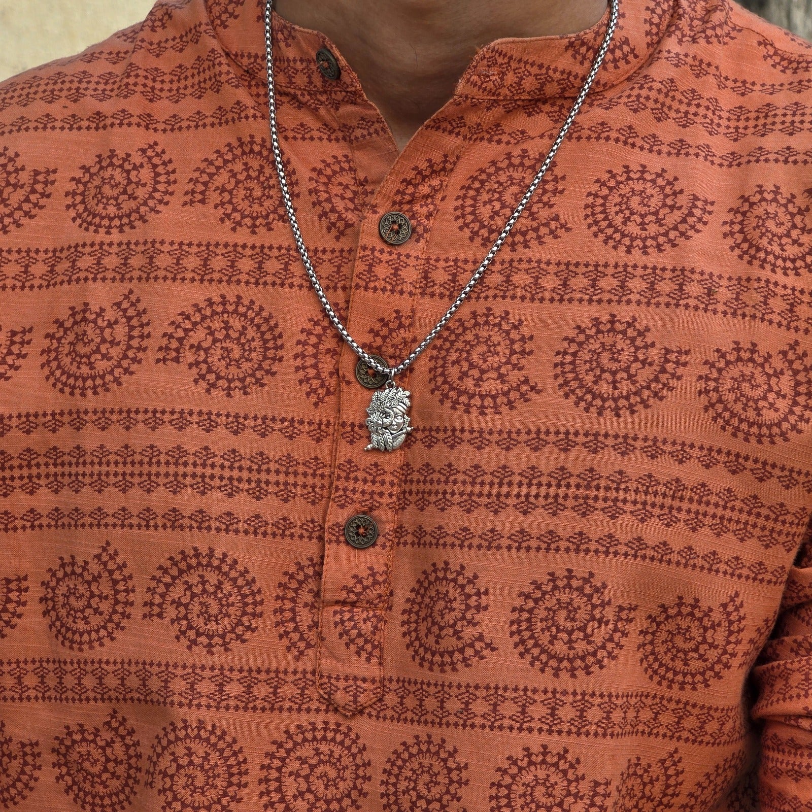 Murlidhar Krishna Flute Silver Plated Pendant Necklace - Anti Tarnish