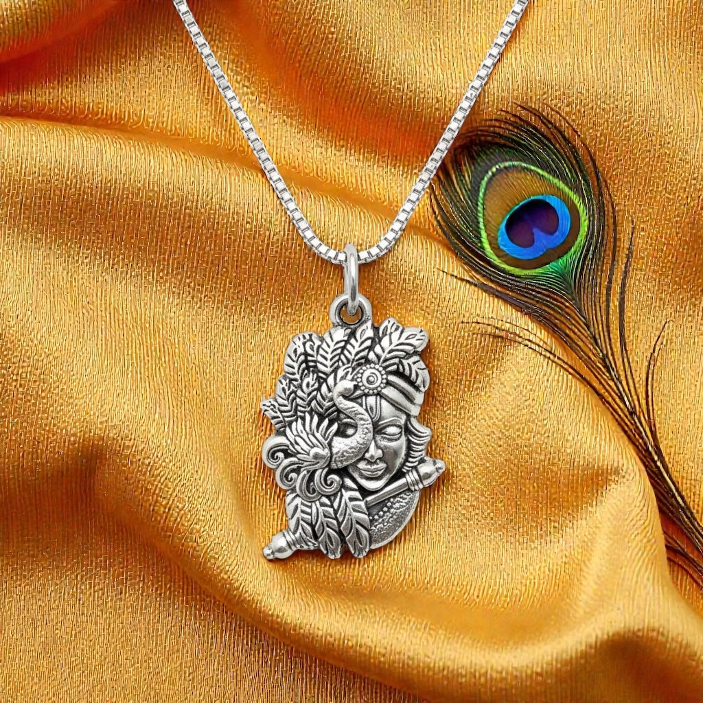 Murlidhar Krishna Flute Silver Plated Pendant Necklace - Anti Tarnish
