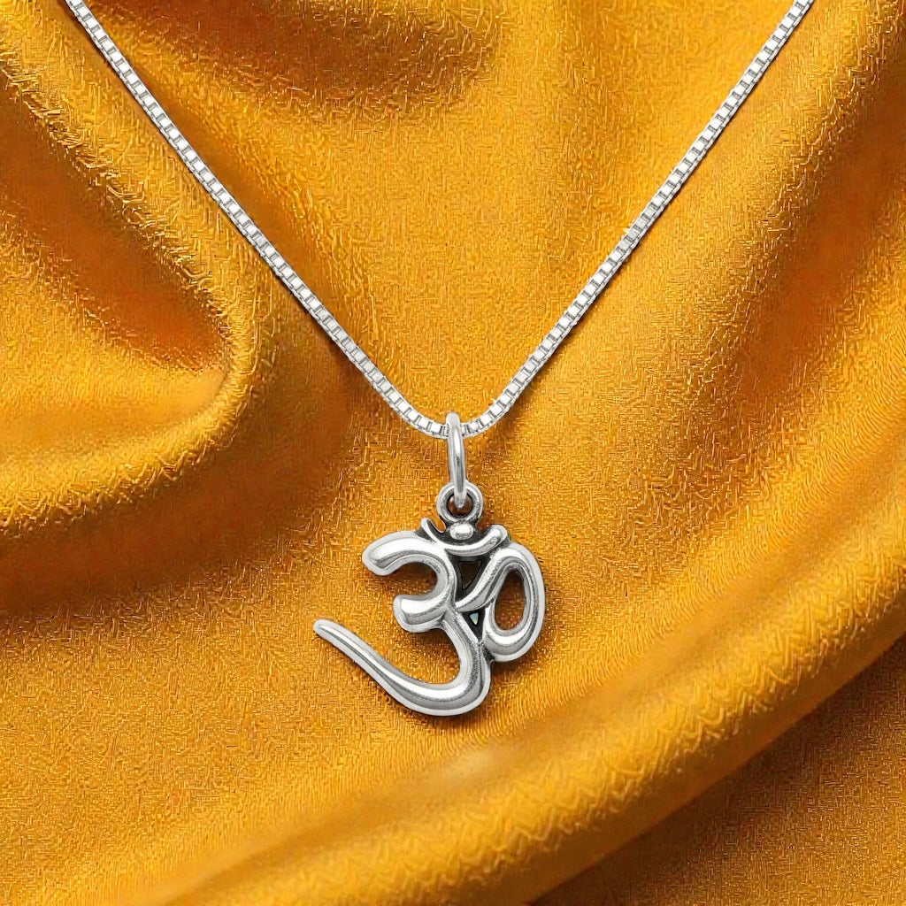 Om Sign Silver Plated Pendant Necklace - Anti Tarnish