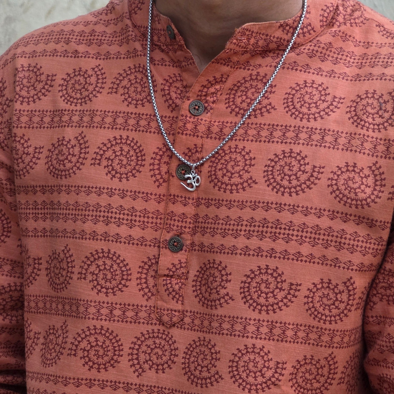 Om Sign Silver Plated Pendant Necklace - Anti Tarnish