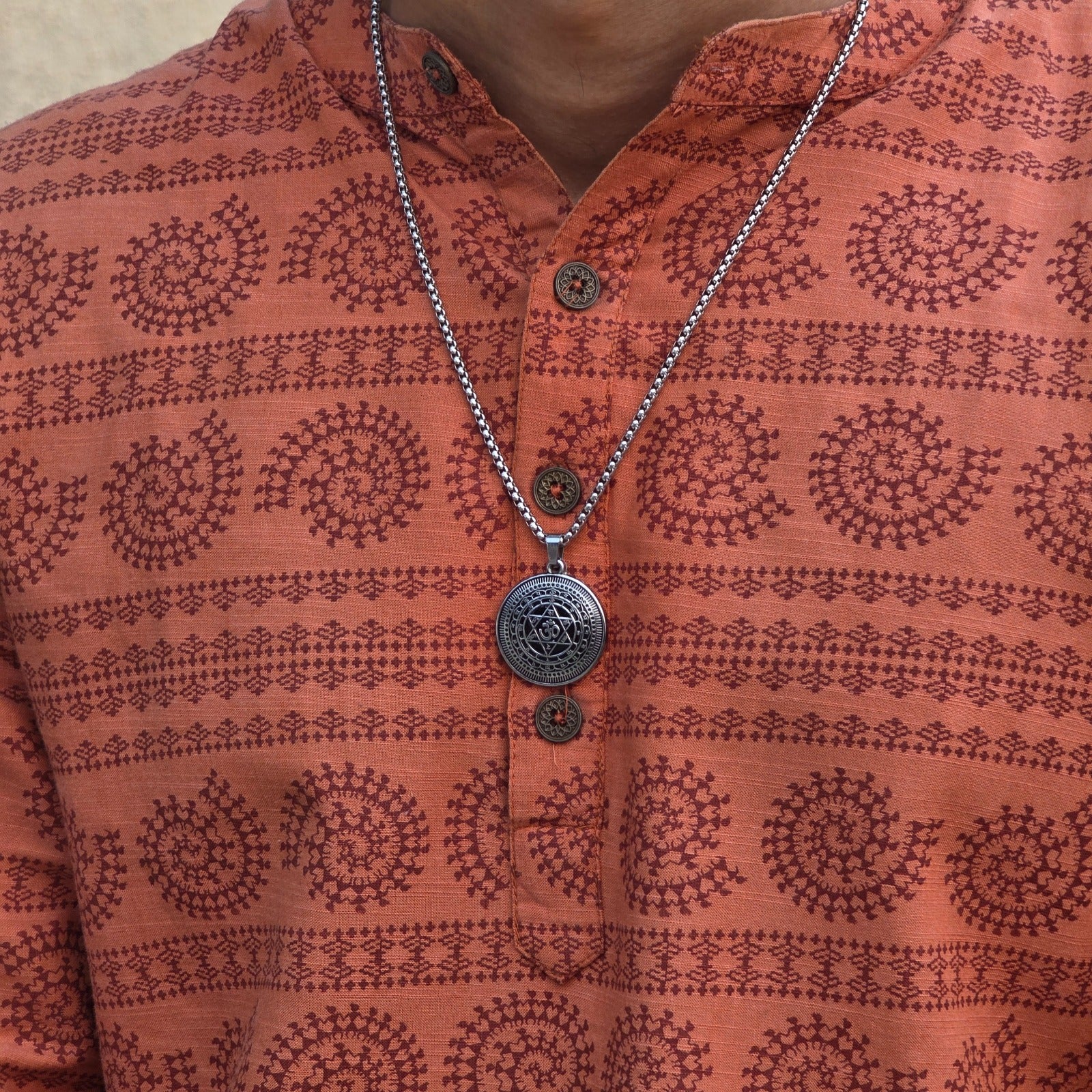 Om Yantra Silver Plated Pendant Necklace - Anti Tarnish