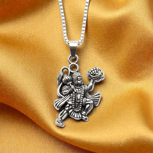 Sanjeevani Hanuman Mountain Silver Plated Pendant Necklace - Anti Tarnish