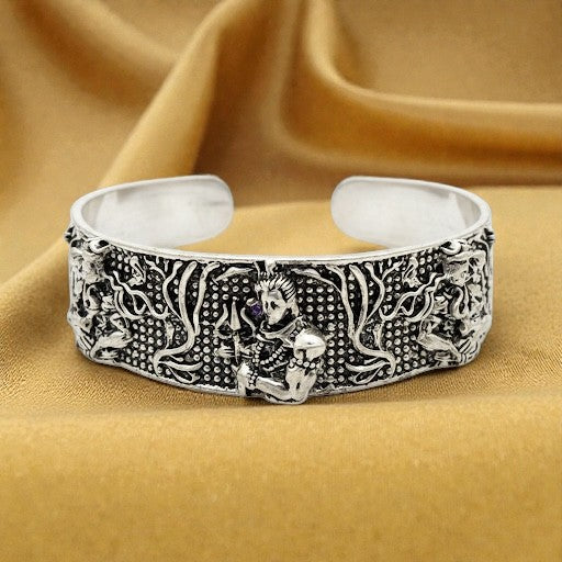 Rudra Mahadev Kada Bracelet - Silver-Toned Spiritual Kada