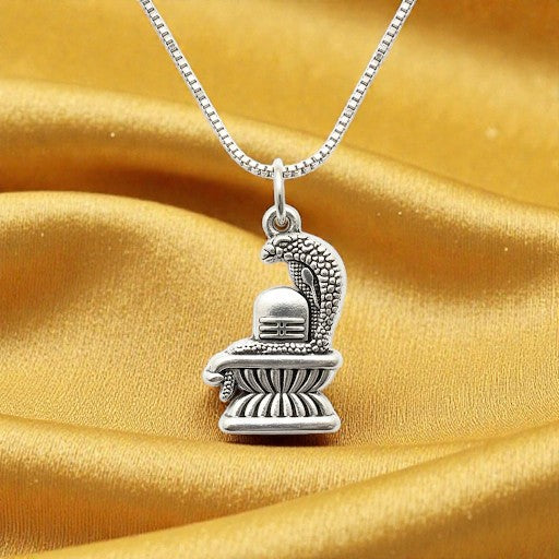 Mahadev Shivling Silver Plated Pendant Necklace - Anti Tarnish