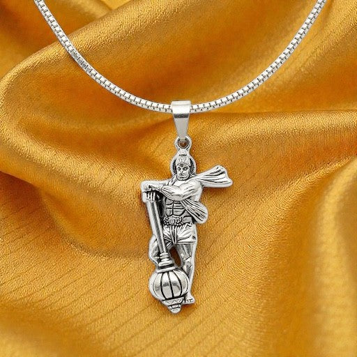 Shoorveer Hanuman Warrior Silver Plated Pendant Necklace - Anti Tarnish