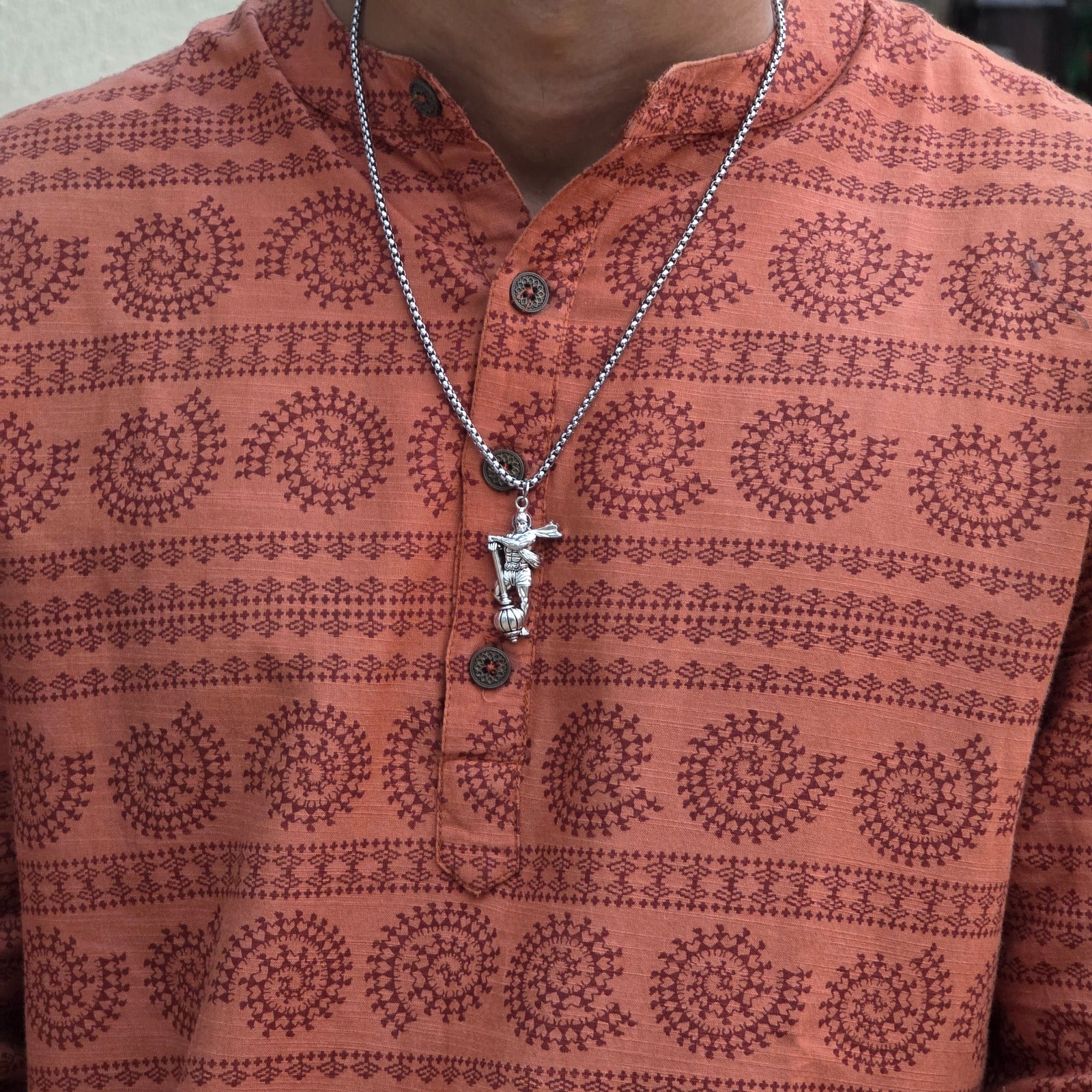 Shoorveer Hanuman Warrior Silver Plated Pendant Necklace - Anti Tarnish