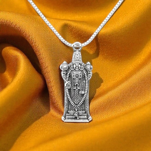 Tirupati Balaji Standing Silver Plated Pendant Necklace - Anti Tarnish