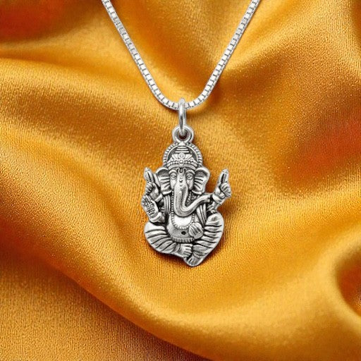Shree Ganesha Silver Plated Pendant Necklace - Anti Tarnish