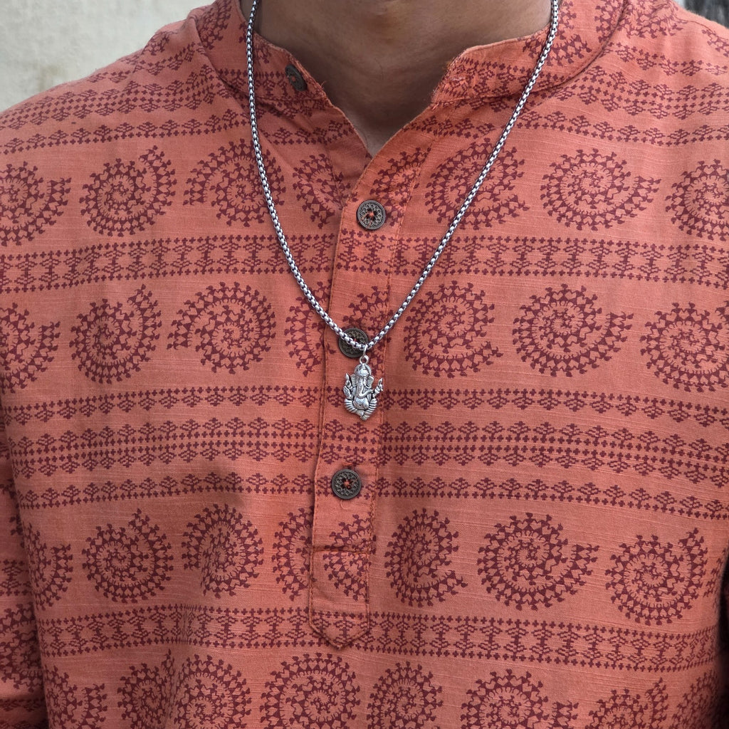 Shree Ganesha Silver Plated Pendant Necklace - Anti Tarnish