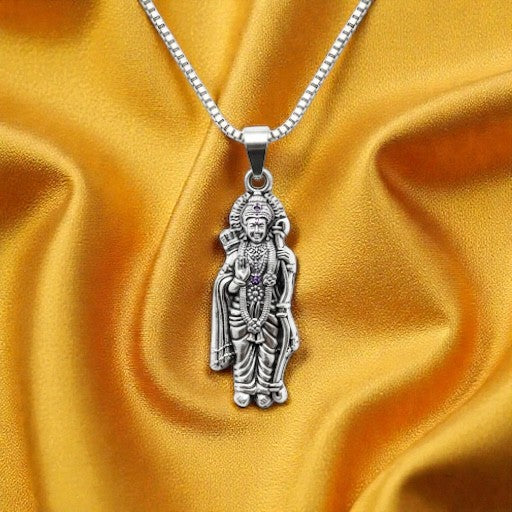 Shree Ram Standing Silver Plated Pendant Necklace - Anti Tarnish