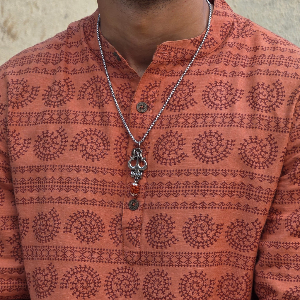 Mahadev Trishul Damru Silver Plated Pendant with Rudraksha - Anti Tarnish