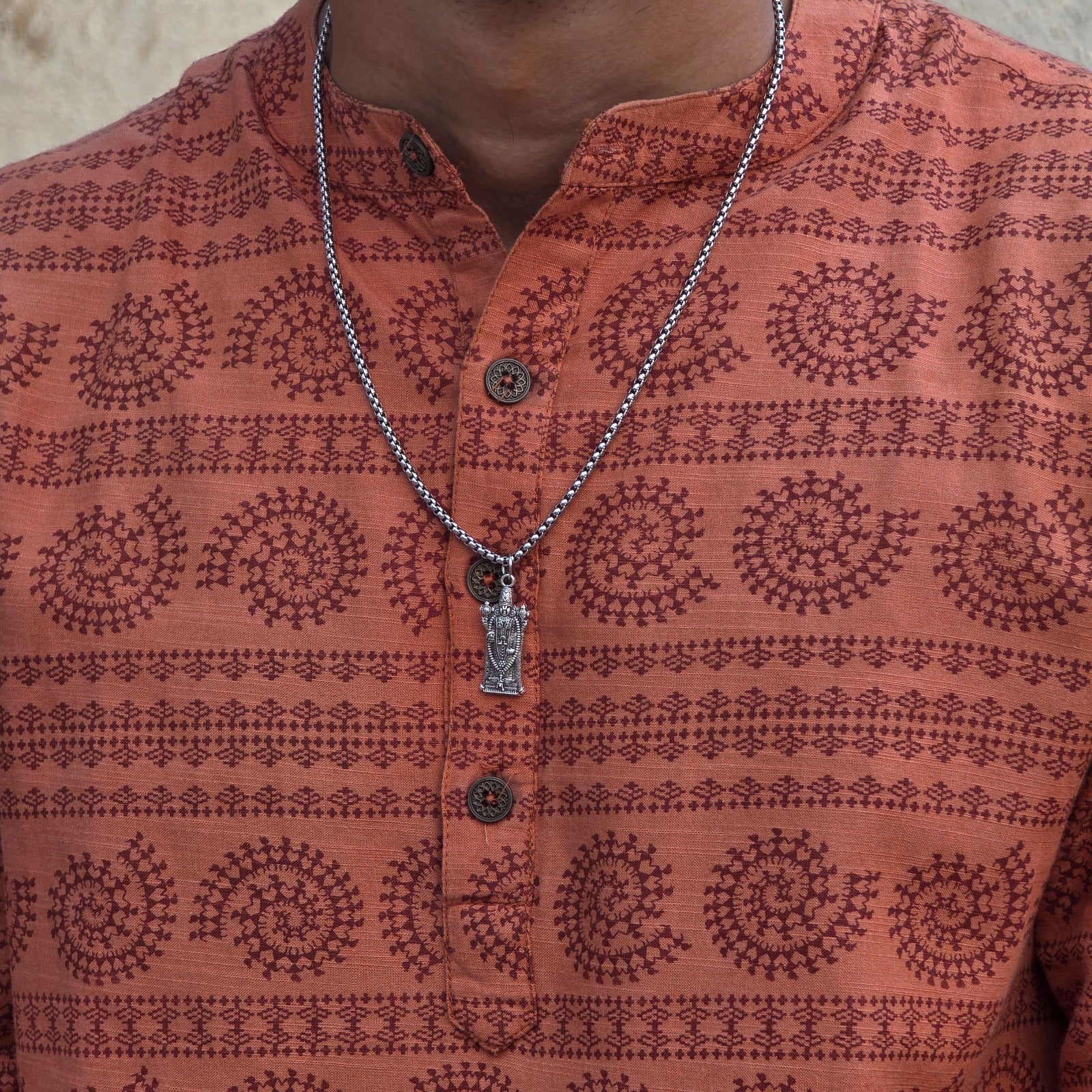 Tirupati Balaji Standing Silver Plated Pendant Necklace - Anti Tarnish